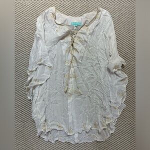 Melissa Odabash White Kaftan Coverup with Gold Thread Embroidery